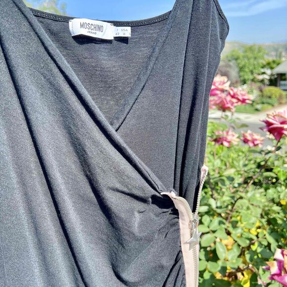 Moschino Jeans Mini Dress Black Logo Zip Side Size 8 fits Medium and Small - Picture 9 of 10